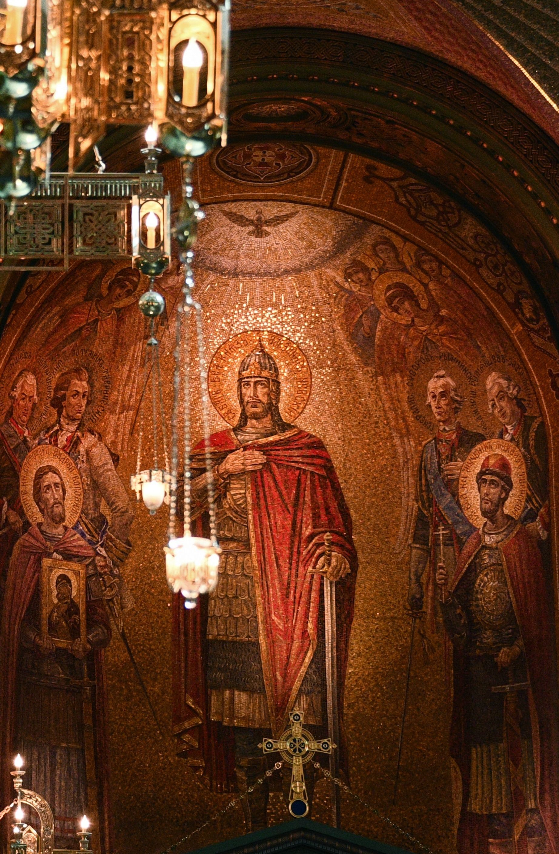 Святой благоверный князь Александр Невский, мозаичное панно в храме Вооруженных сил РФ