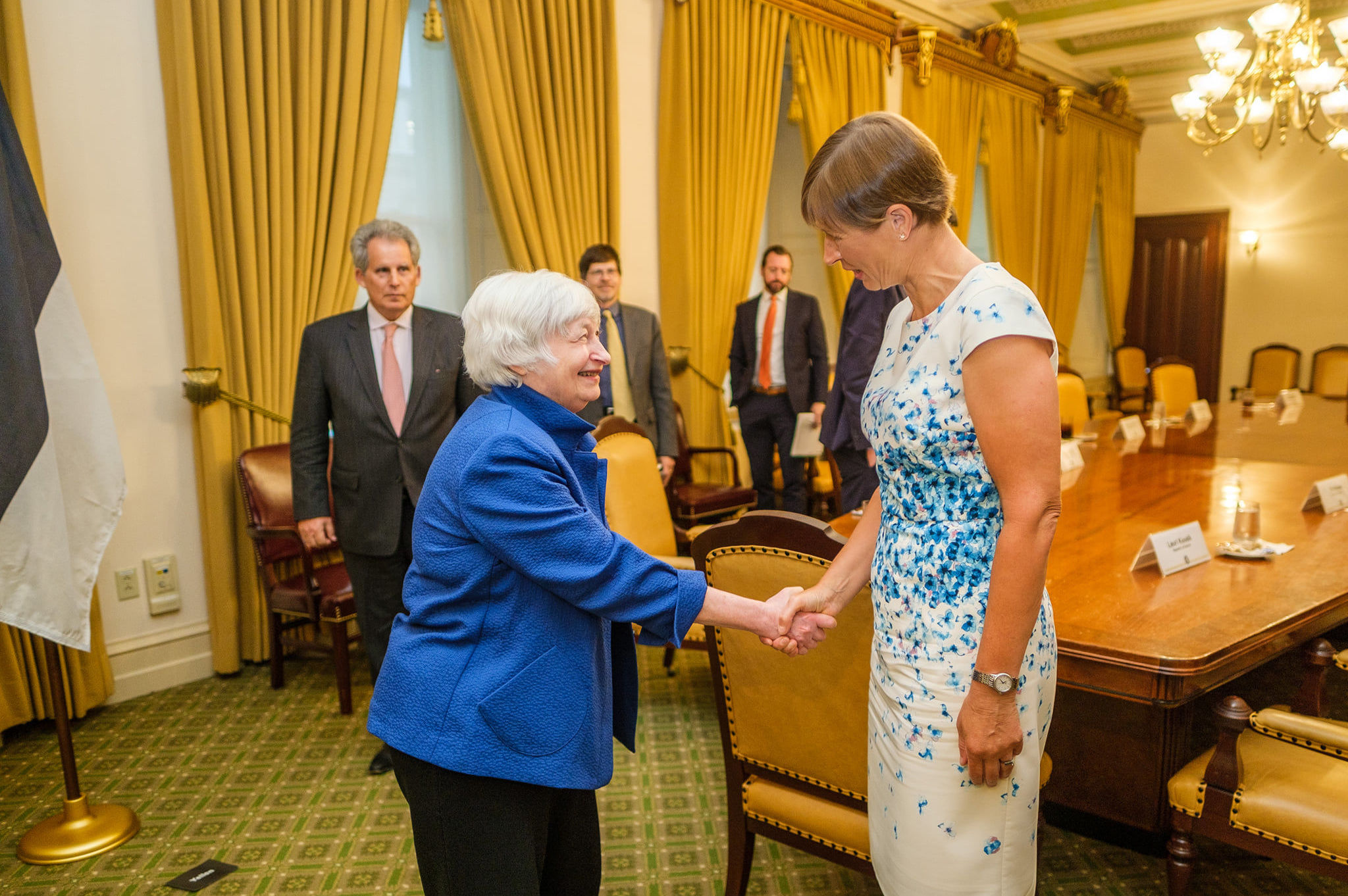 Президент Эстонии Керсти Кальюлайд (справа) на встрече с министром финансов США Джанет Йеллен, 1 июля 2021