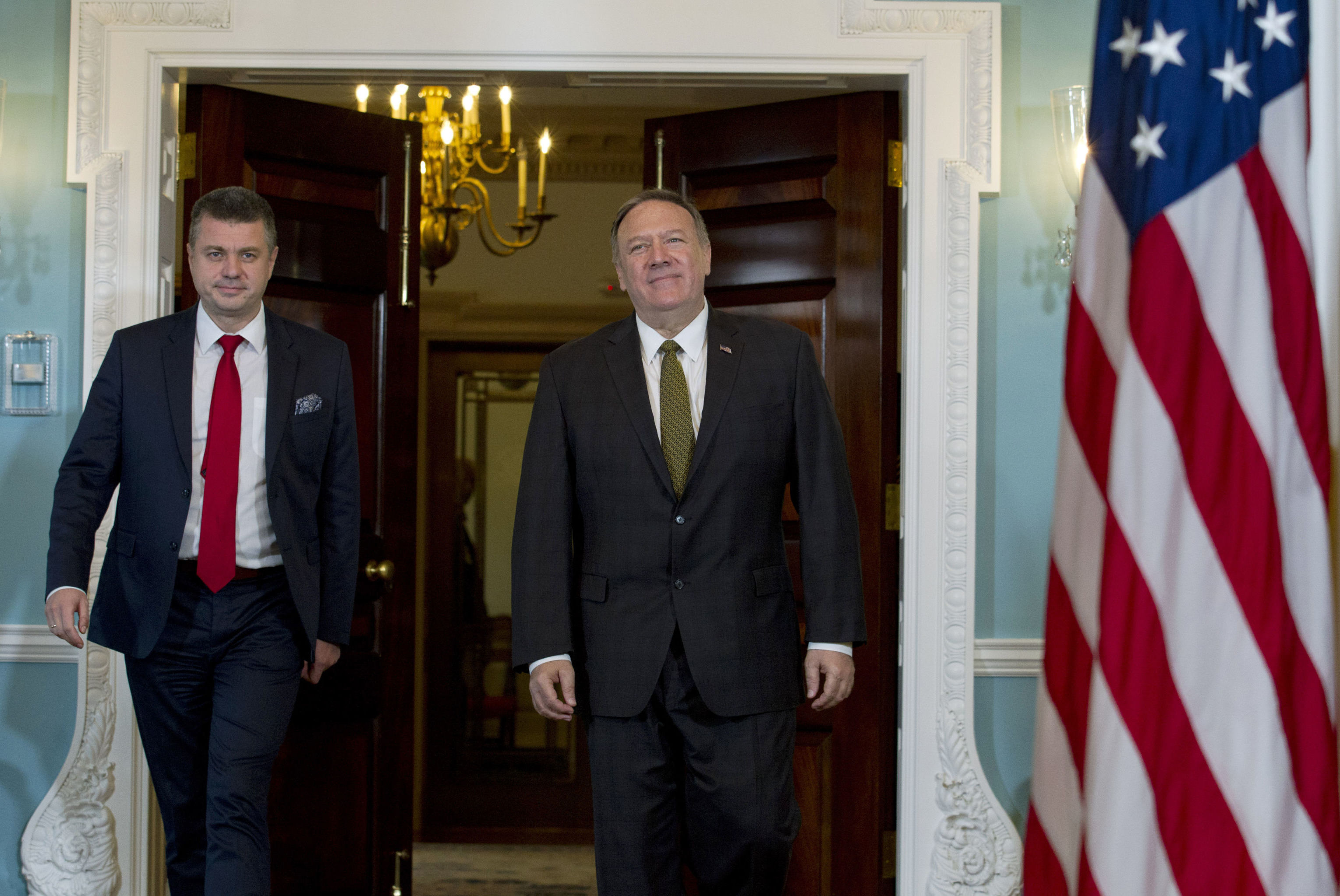 Госсекретарь США  Майк Помпео и министр иностранных дел Эстонии Урмас Рейнсалу, 8 октября 2019 года