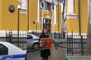 "Долой цензуру". Черышева и Вышинский вышли на пикет к посольству Эстонии в Москве
