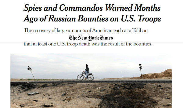 Разведка США признала недостоверной информацию NYT о "сговоре" России с талибами