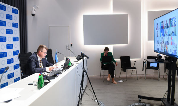 Министр иностранных дел Эстонии Урмас Рейнсалу во время обсуждения ситуация в Белоруссии в Совете Безопасности ООН под эгидой Эстонии и США