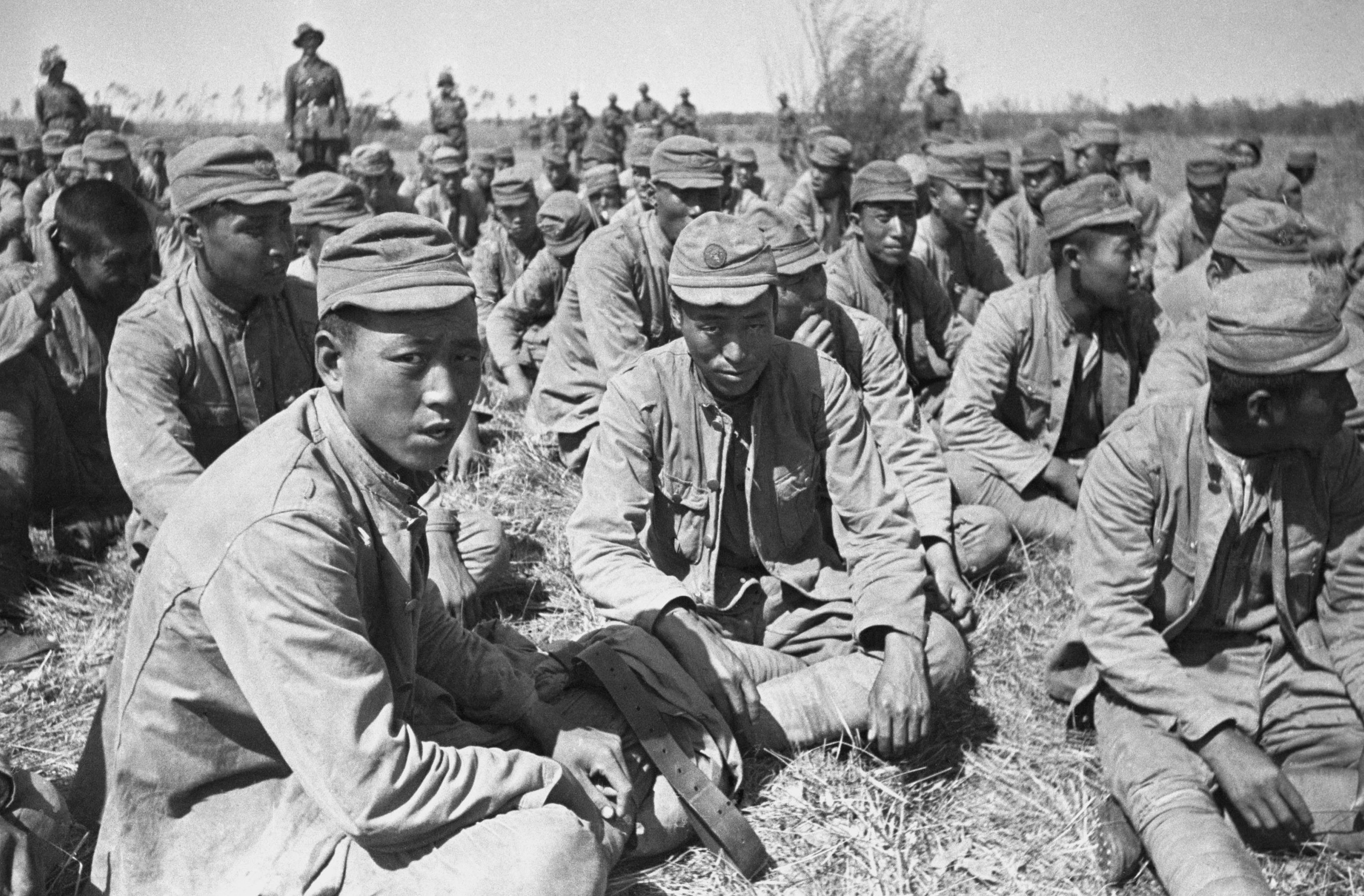 Японские солдаты, захваченные в плен у реки Халхин-Гол. Приграничный военный конфликт между СССР, МНР с одной стороны и Японской империей и Маньчжоу-го с другой, 1939