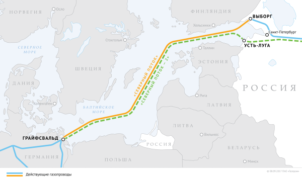 Схема газопроводов "Северный поток" и "Северный поток — 2"