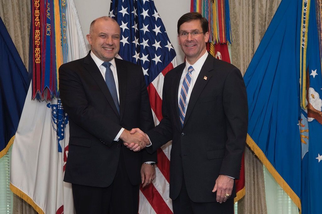 Встреча министра обороны Эстонии Юри Луйка с главой Пентагона Марком Эспером в Вашингтоне, 4 марта 2020