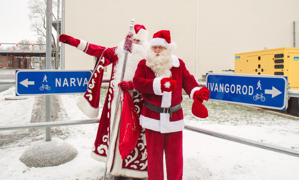 Дед Мороз и Йыулувана  на границе России и Эстонии