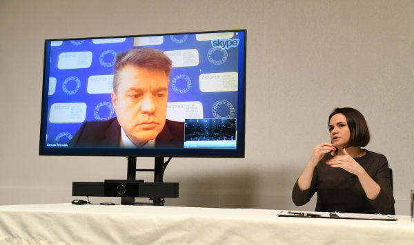 Пресс-конференция министра иностранных дел Эстонии Урмаса Рейнсалу и Светланы  Тихановской
