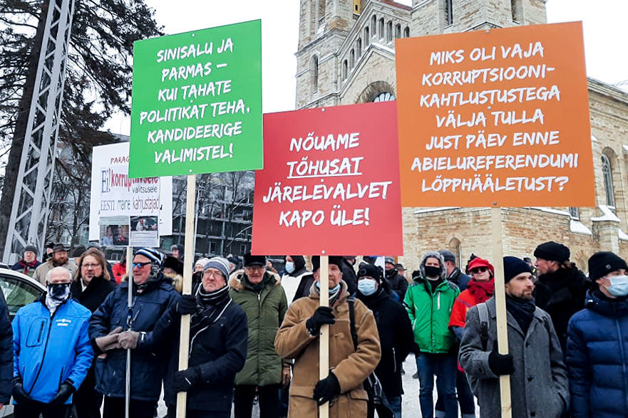 Пикет защитников традиционной семьи и членов Эстонской консервативной партии Эстонии (EKRE) против вмешательства спецслужб Эстонии в политику, Таллин, 12 февраля