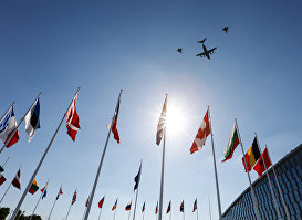Флаги стран НАТО на открытии саммита в Брюсселе