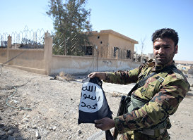 Боец сирийской армии в освобожденном от боевиков городе Эль-Карьятейне