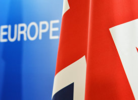 Флаг Великобритании на саммите Европейского союза в Брюсселе.