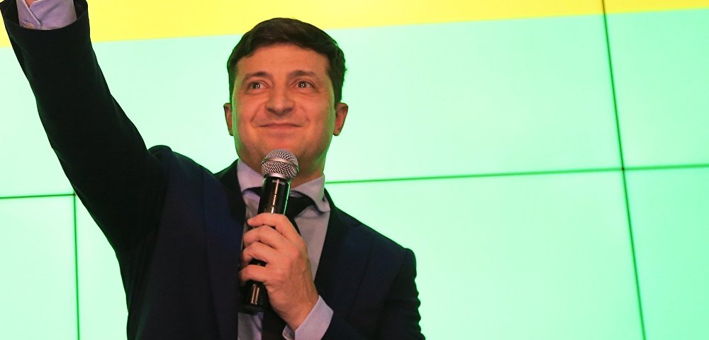 Кандидат в президенты Украины, актер Владимир Зеленский в своем избирательном штабе в Киеве, 31 марта 2019