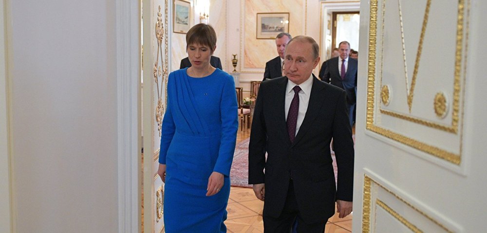 Президент Эстонии Керсти Кальюлайд во время встречи с президентом РФ Владимиром Путиным, 18 апреля 2019
